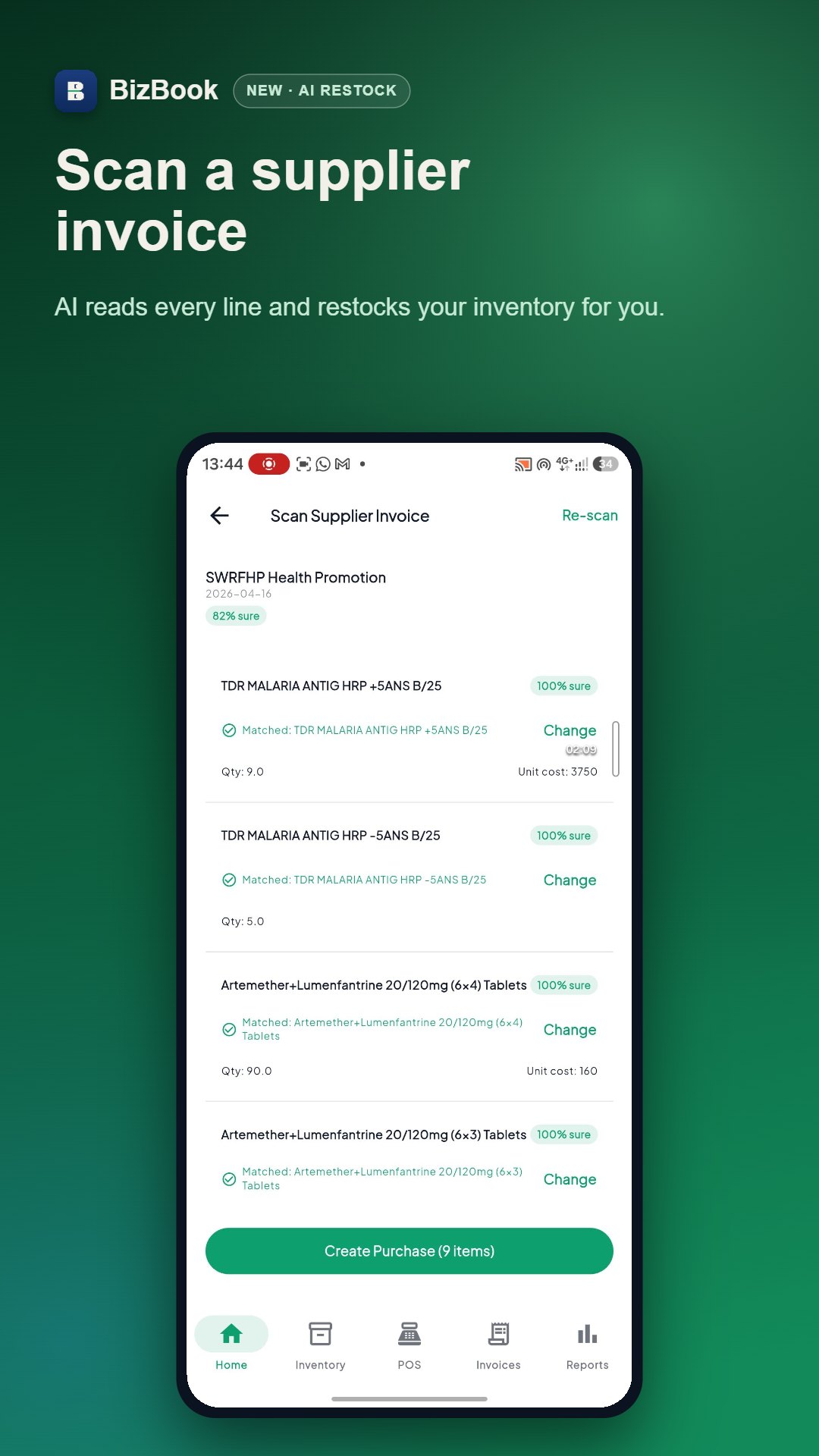 AI reading a supplier invoice and matching every line to restock inventory