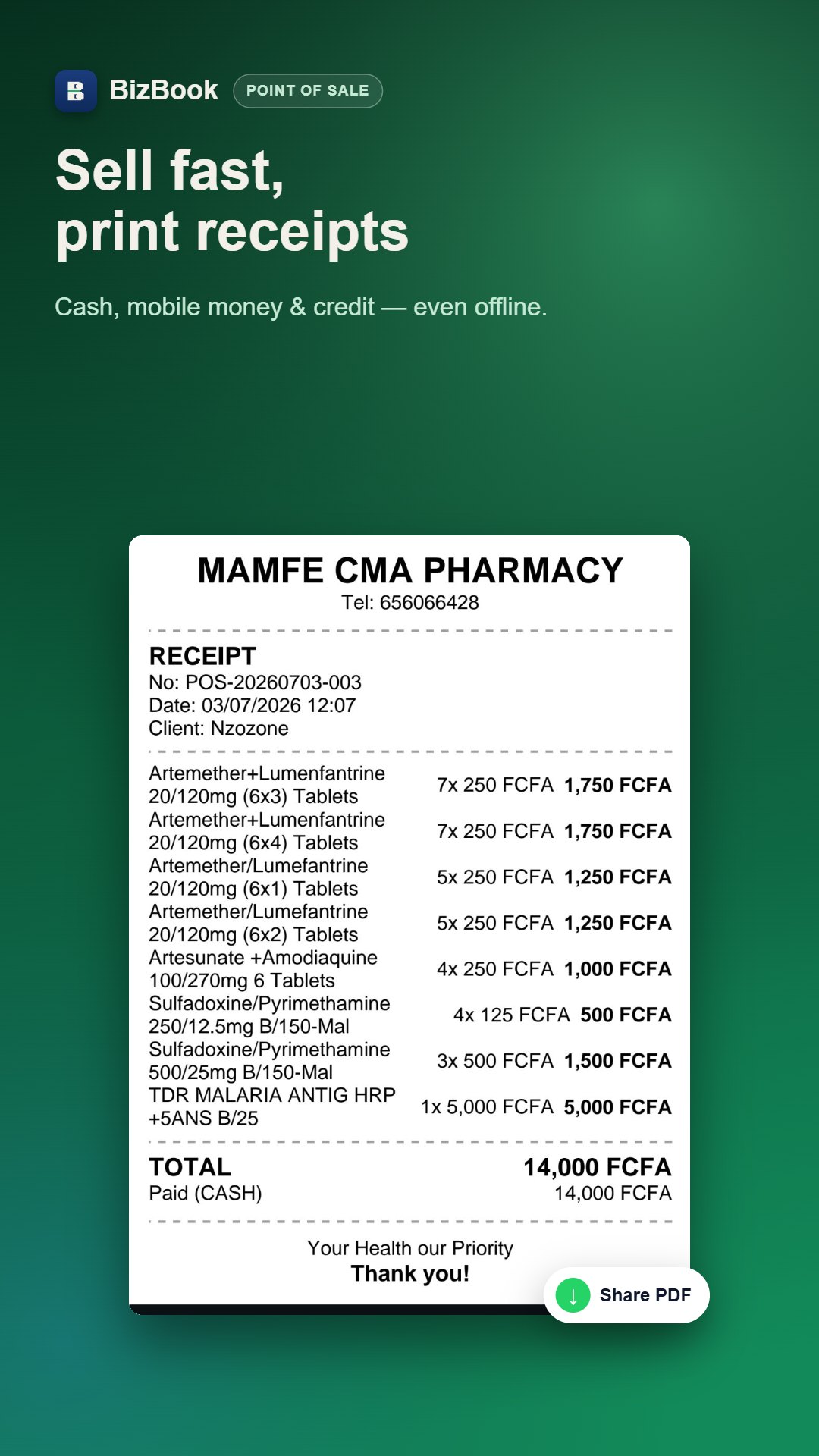 Point-of-sale receipt after a completed sale
