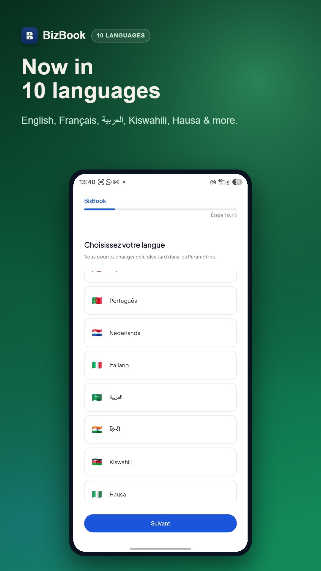 Language settings showing ten fully translated languages